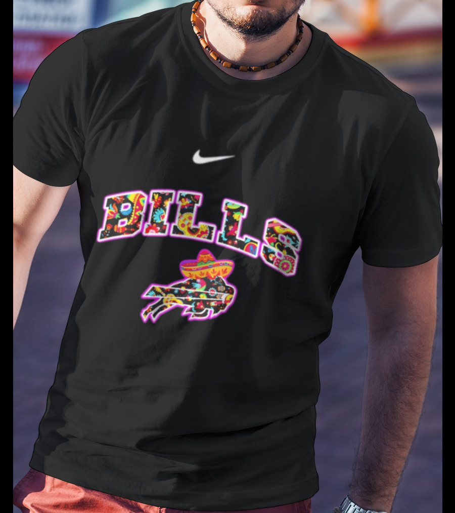 Buffalo Bills Fiesta Floral Pattern Nike Logo Hispanic Heritage Celebration T-Shirt
