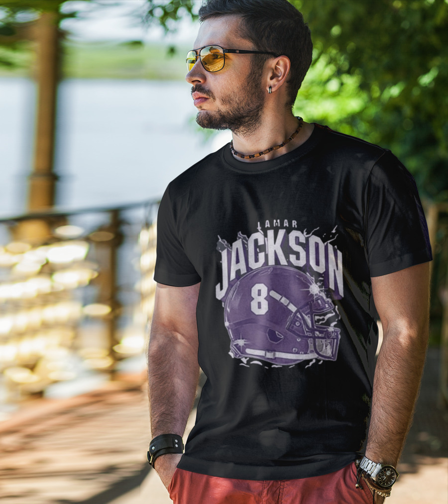 Lamar Jackson 8 Purple Helmet Baltimore Ravens T-Shirt