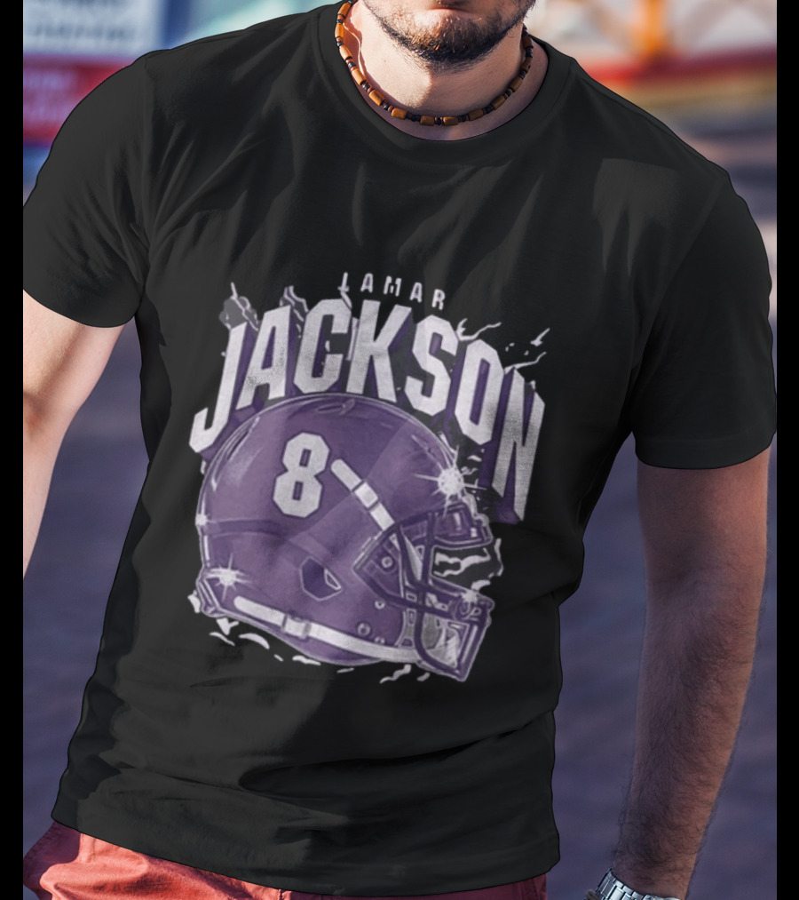 Lamar Jackson 8 Purple Helmet Baltimore Ravens T-Shirt