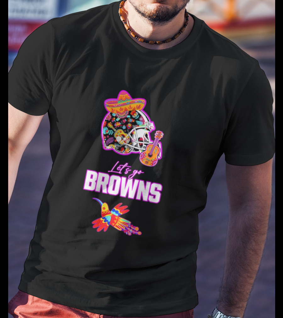 Let's Go Browns Fiesta Mexican Folk Art With Hummingbird And Sombrero T-Shirt