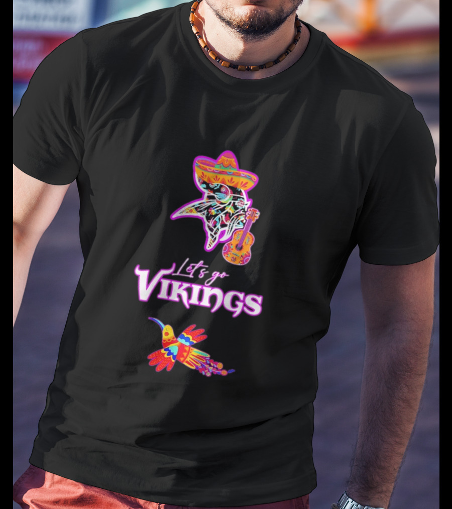 Let's Go Vikings Hispanic Heritage Fiesta Mexican Folk Sombrero Guitar Hummingbird T-Shirt