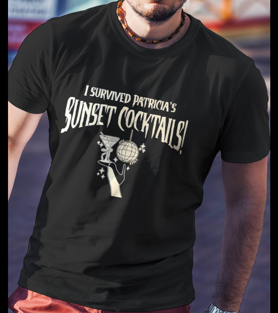 I Survived Patricia's Sunset Cocktails Martini Glass Disco Ball Celebration T-Shirt