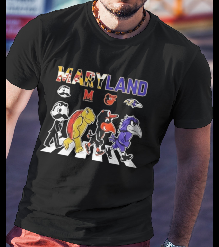 Maryland Sports Mascots Abbey Road Terrapin Oriole Raven Historical Sports Teams T-Shirt
