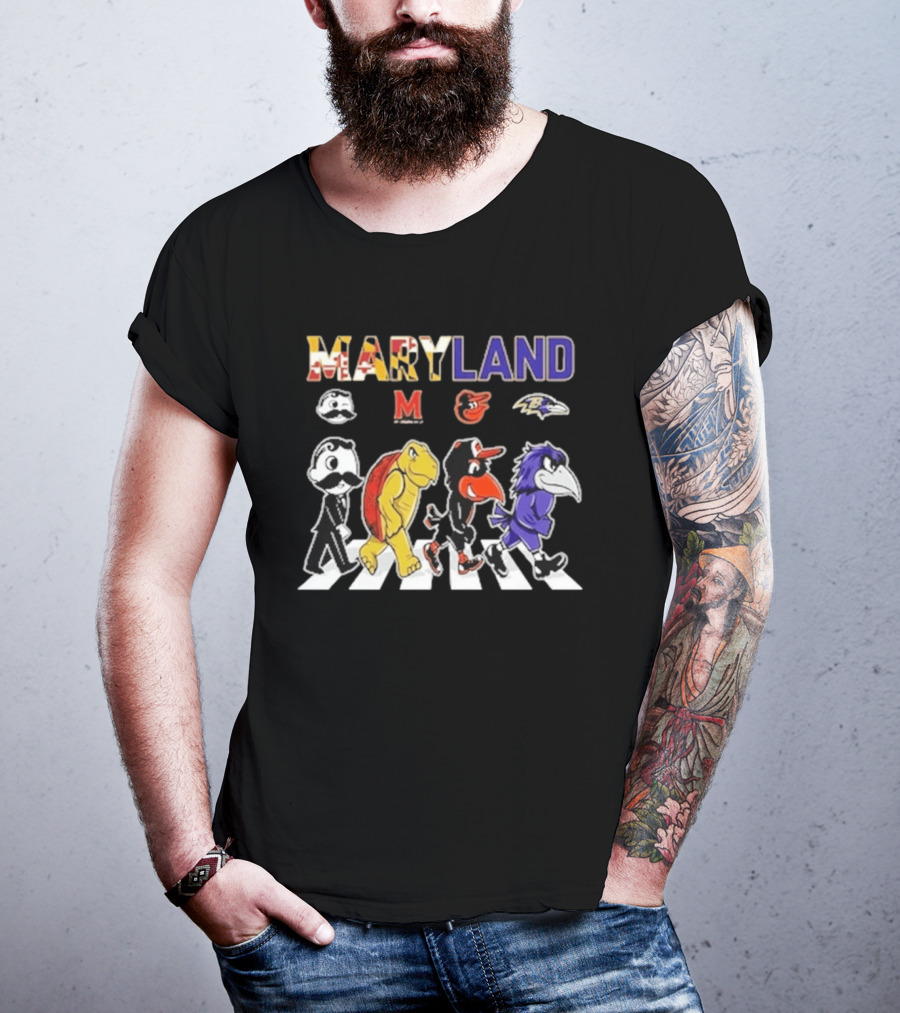 Maryland Sports Mascots Abbey Road Terrapin Oriole Raven Historical Sports Teams T-Shirt