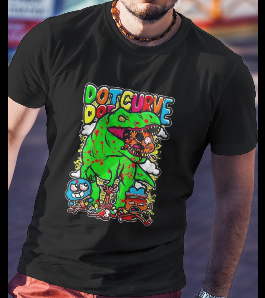 Dot Dot Curve Gumballs Gone Rawr Dinosaur Cartoon Clouds T-Shirt