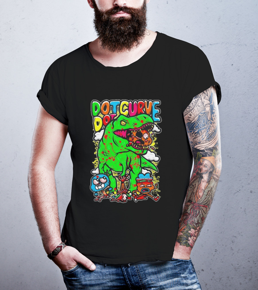Dot Dot Curve Gumballs Gone Rawr Dinosaur Cartoon Clouds T-Shirt