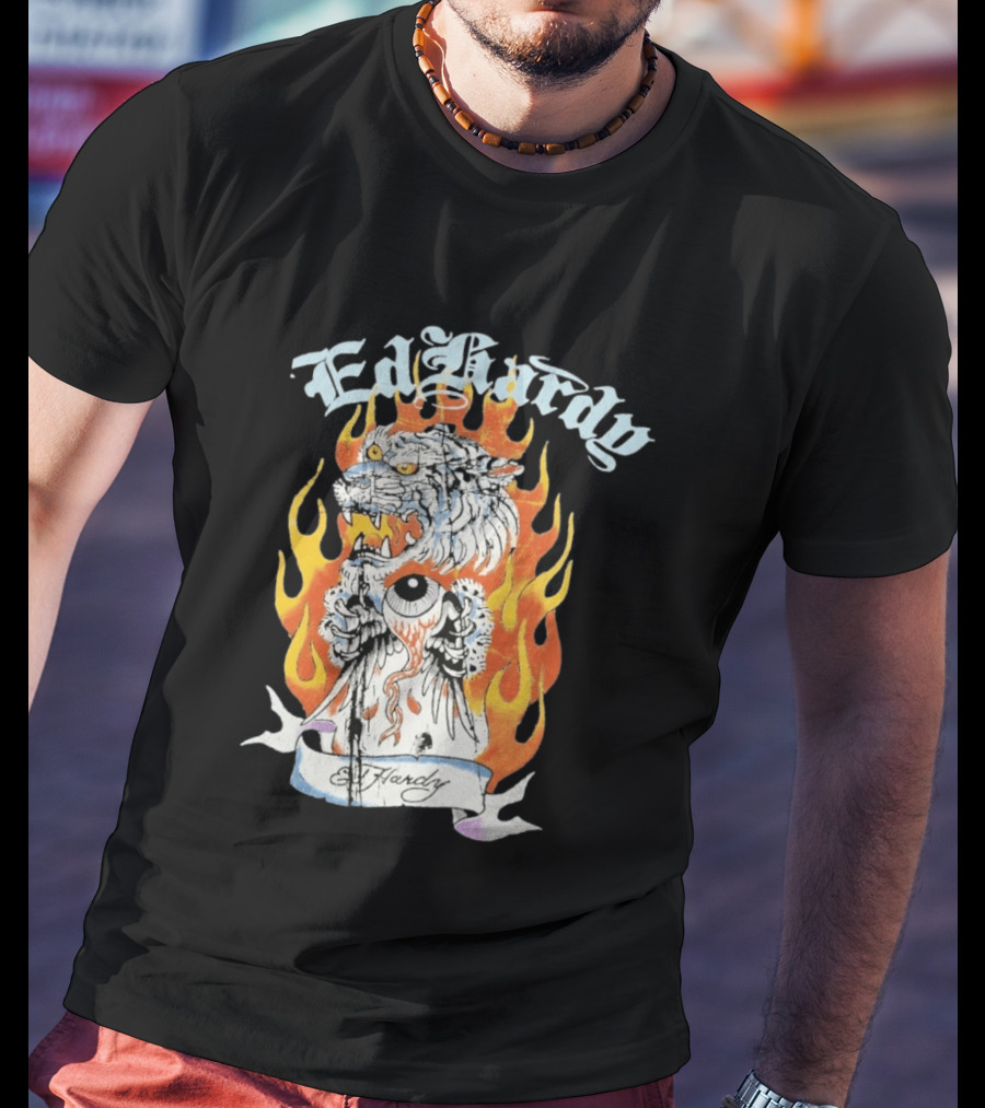 Ed Hardy Flaming Tiger Eyeball Flame Tattoo T-Shirt