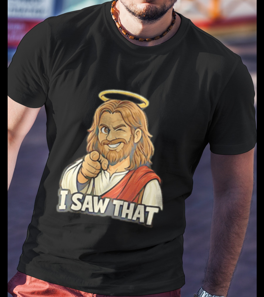 Jesus Winking Pointing I Saw That Halo Robe T-Shirt