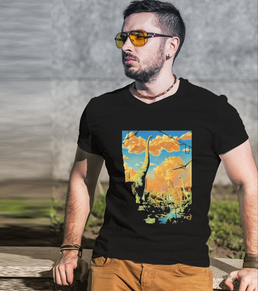 Phish Syracuse NY July 21 2026 St Joseph Health Amphitheatre Dinosaur Cityscape T-Shirt