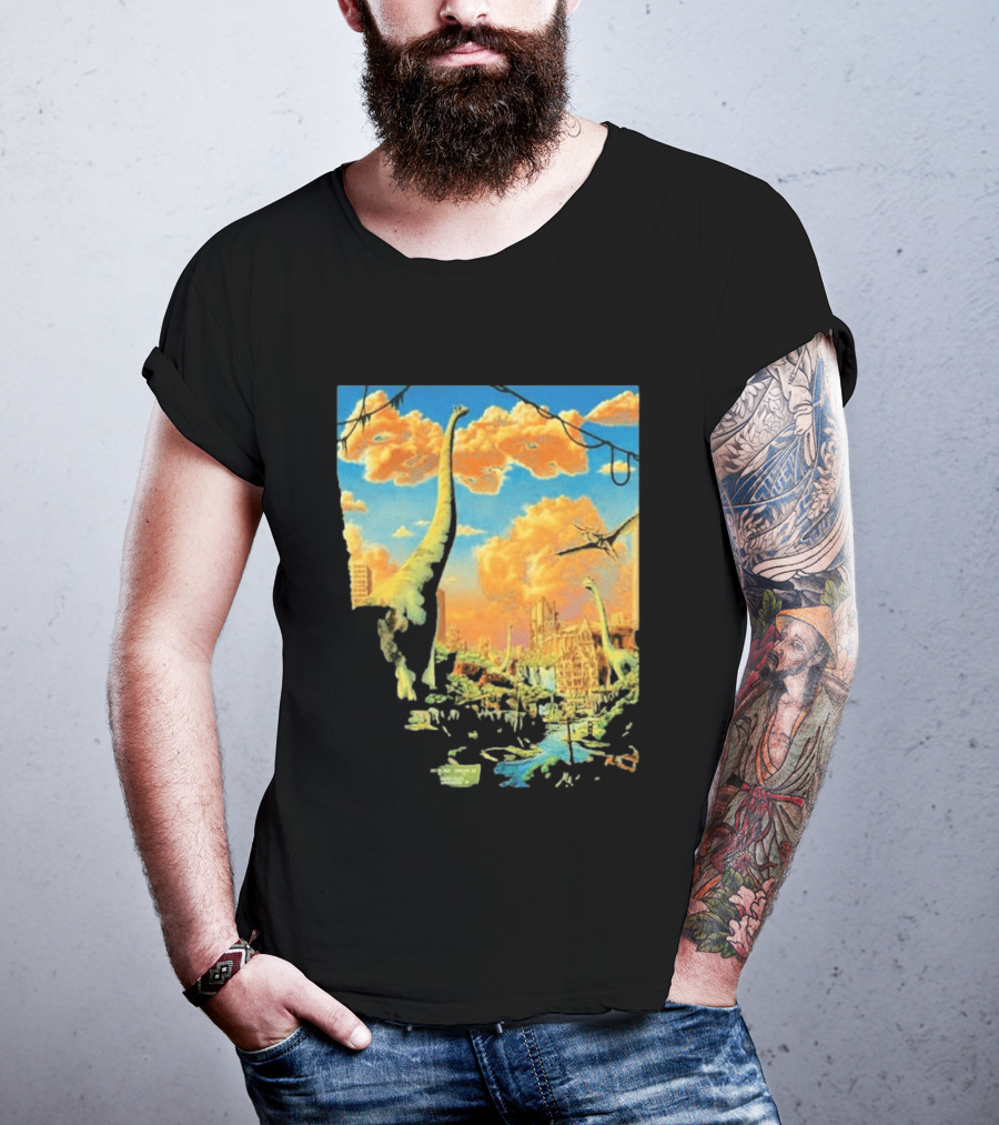Phish Syracuse NY July 21 2026 St Joseph Health Amphitheatre Dinosaur Cityscape T-Shirt