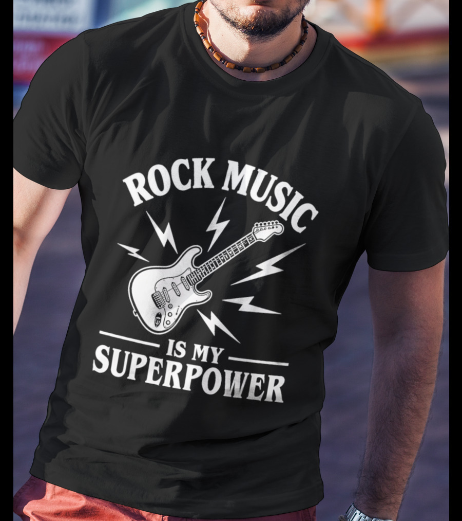 Rock Music Is My Superpower Guitar Electric Lightning T-Shirt