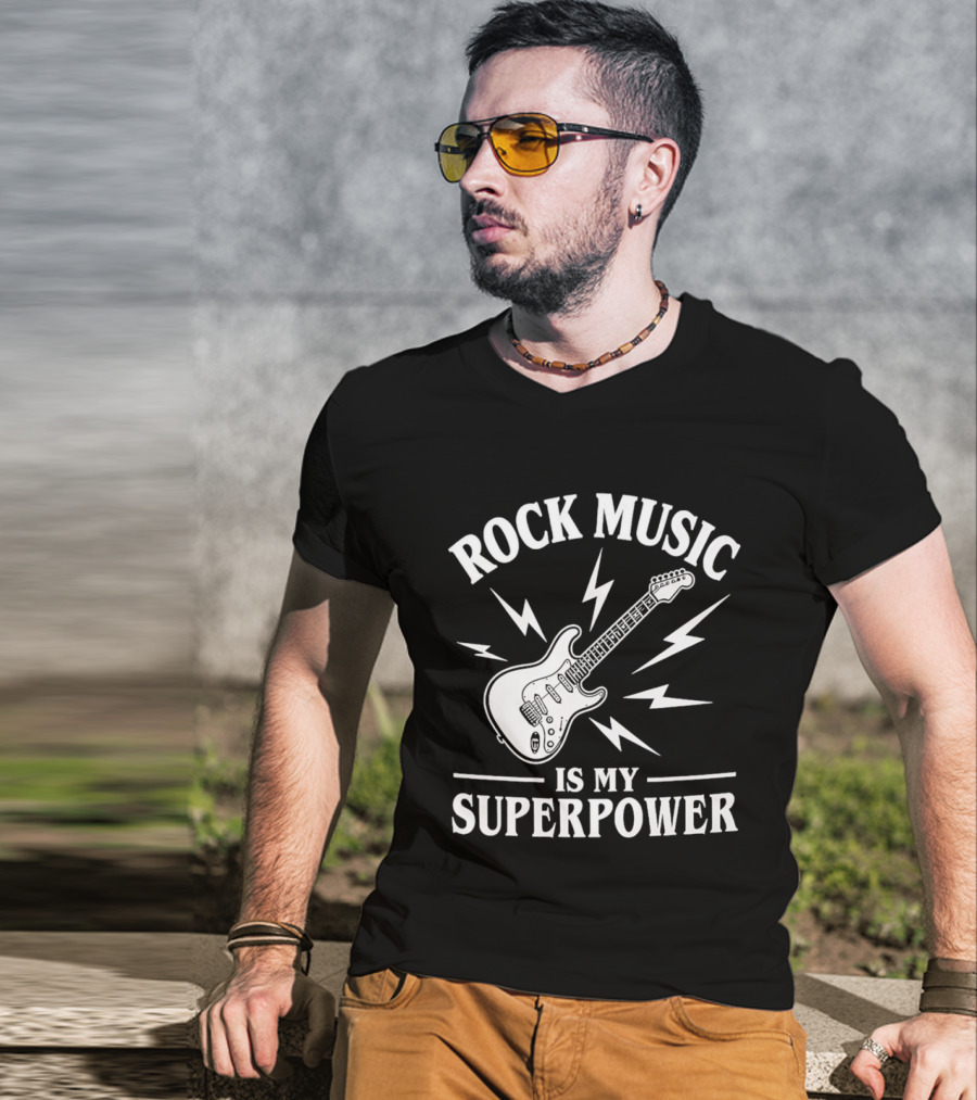 Rock Music Is My Superpower Guitar Electric Lightning T-Shirt