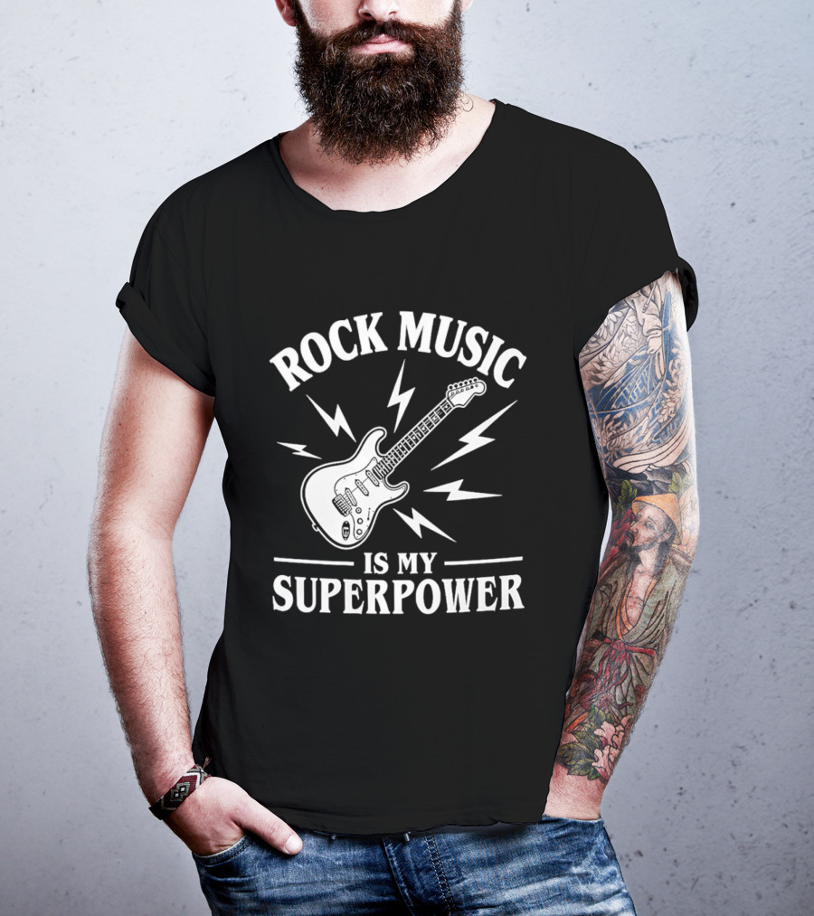 Rock Music Is My Superpower Guitar Electric Lightning T-Shirt