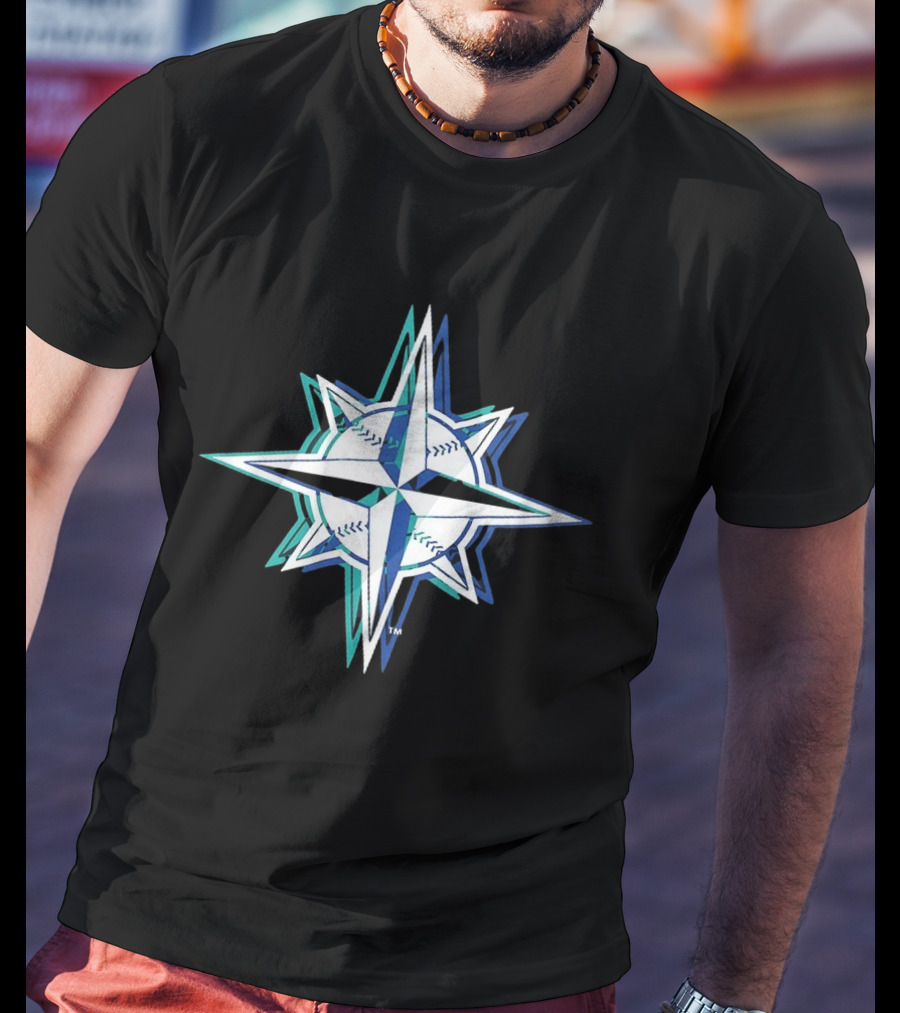 Seattle Mariners MLB 2026 Glitch Star With Baseball Seam Compass T-Shirt