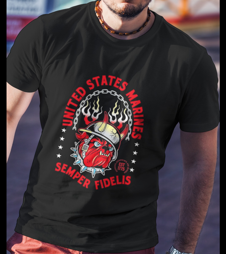 United States Marines Semper Fidelis Bulldog Helmet EST 1775 T-Shirt