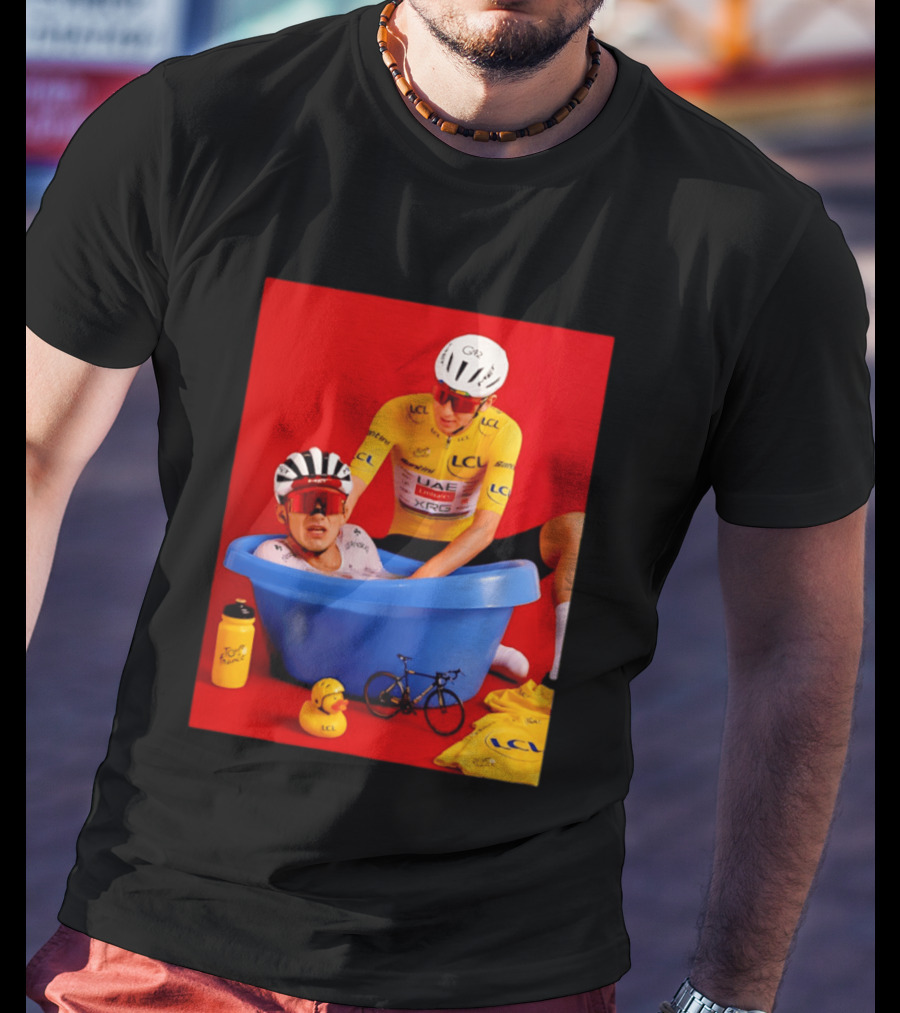 Tadej Pogačar Isaac Del Toro LCL UAE Team 2026 Cycling Bath Scene T-Shirt