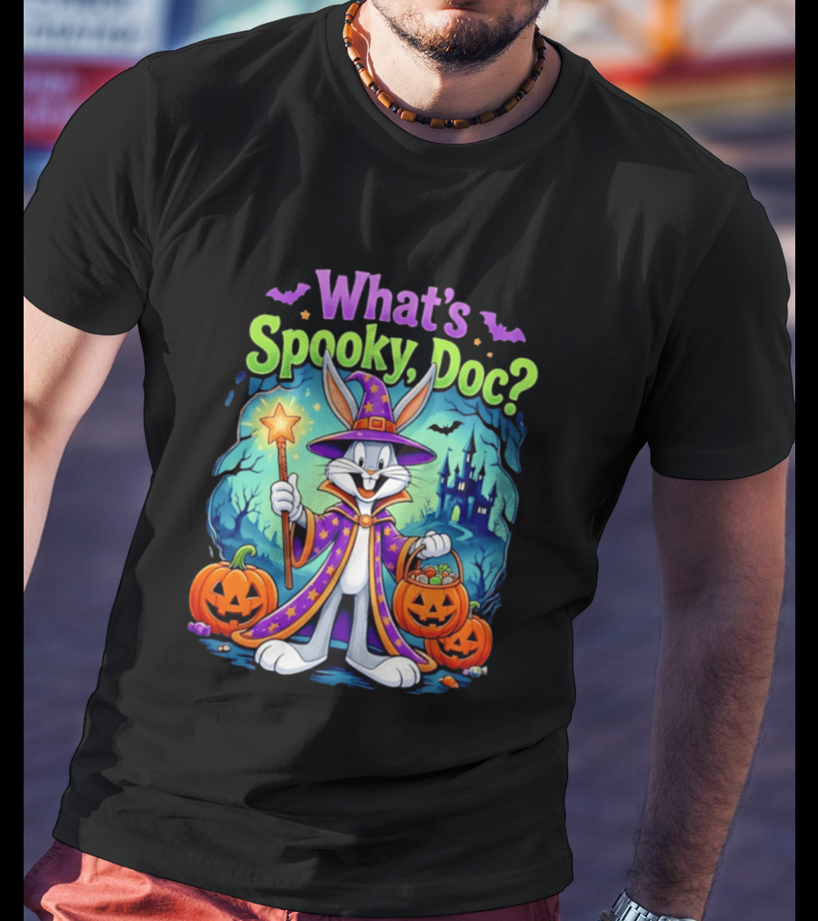 What's Spooky Doc Bugs Bunny Halloween Wizard Costume With Pumpkins T-Shirt