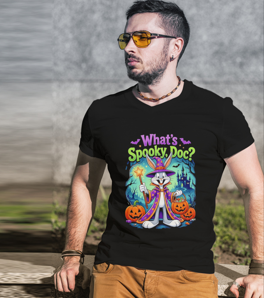 What's Spooky Doc Bugs Bunny Halloween Wizard Costume With Pumpkins T-Shirt