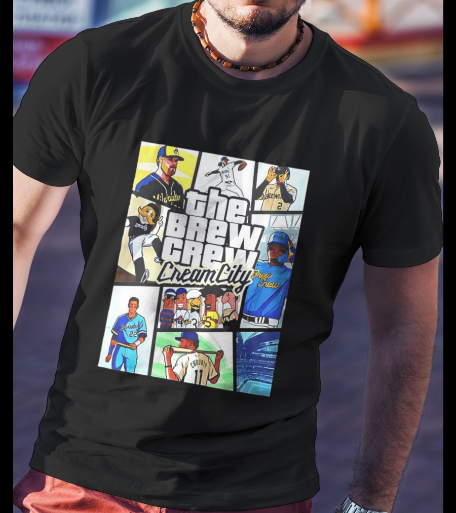 The Brew Crew Cream City Milwaukee Brewers Baseball Players Montage T-Shirt