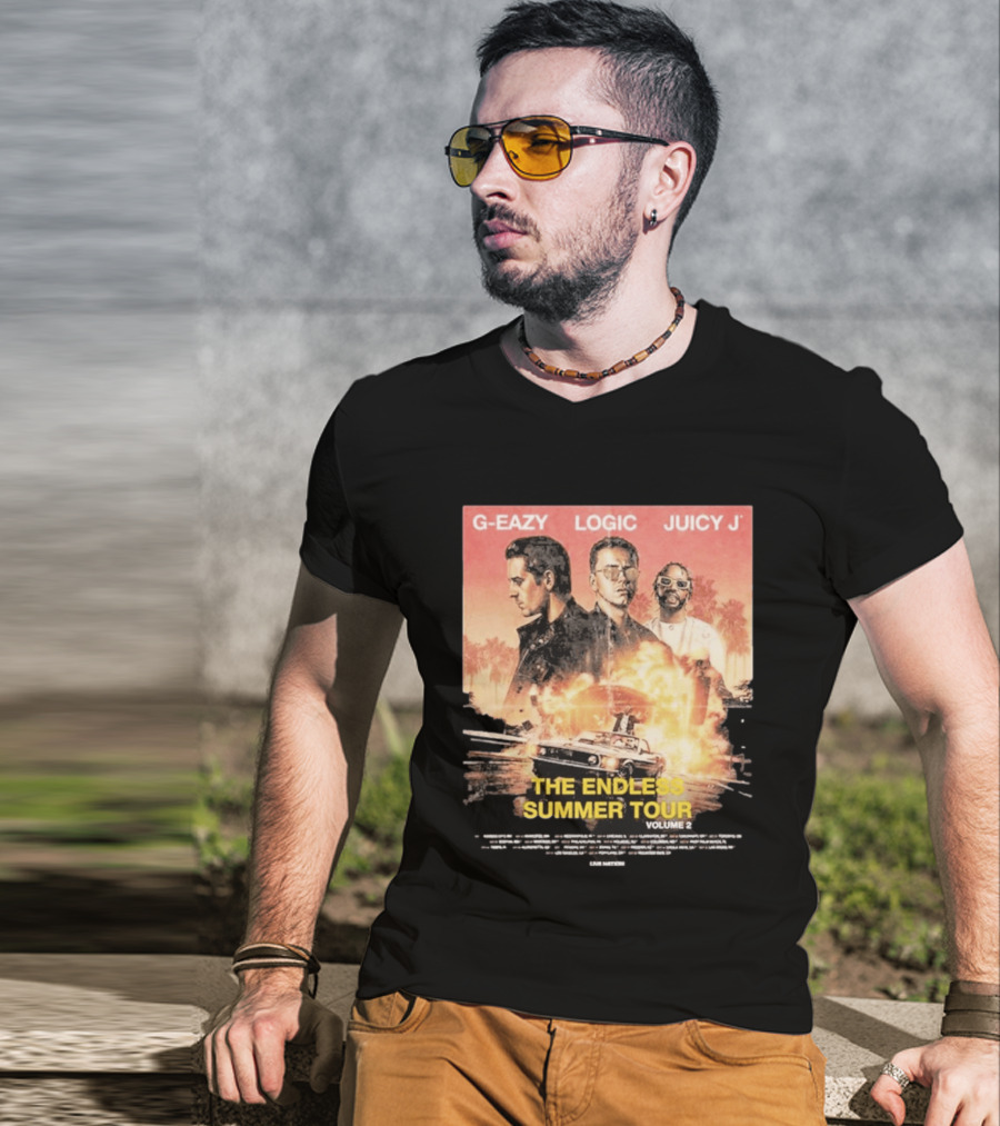 G Eazy Logic Juicy J The Endless Summer Tour Volume 2 2026 Retro Car Palm Trees T-Shirt