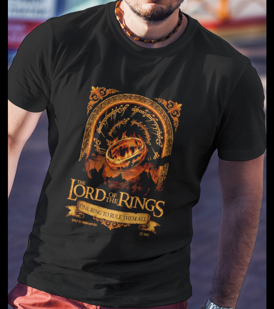 The Lord Of The Rings One Ring To Rule Them All Iconic Inscription And Flaming Ring T-Shirt