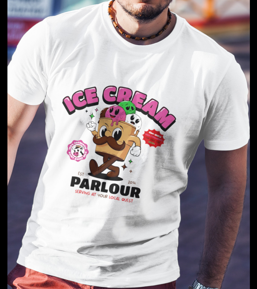 Ice Cream Parlour Est 2014 Serving At Your Local Quest Cartoon Characters Fun Scoop Club T-Shirt