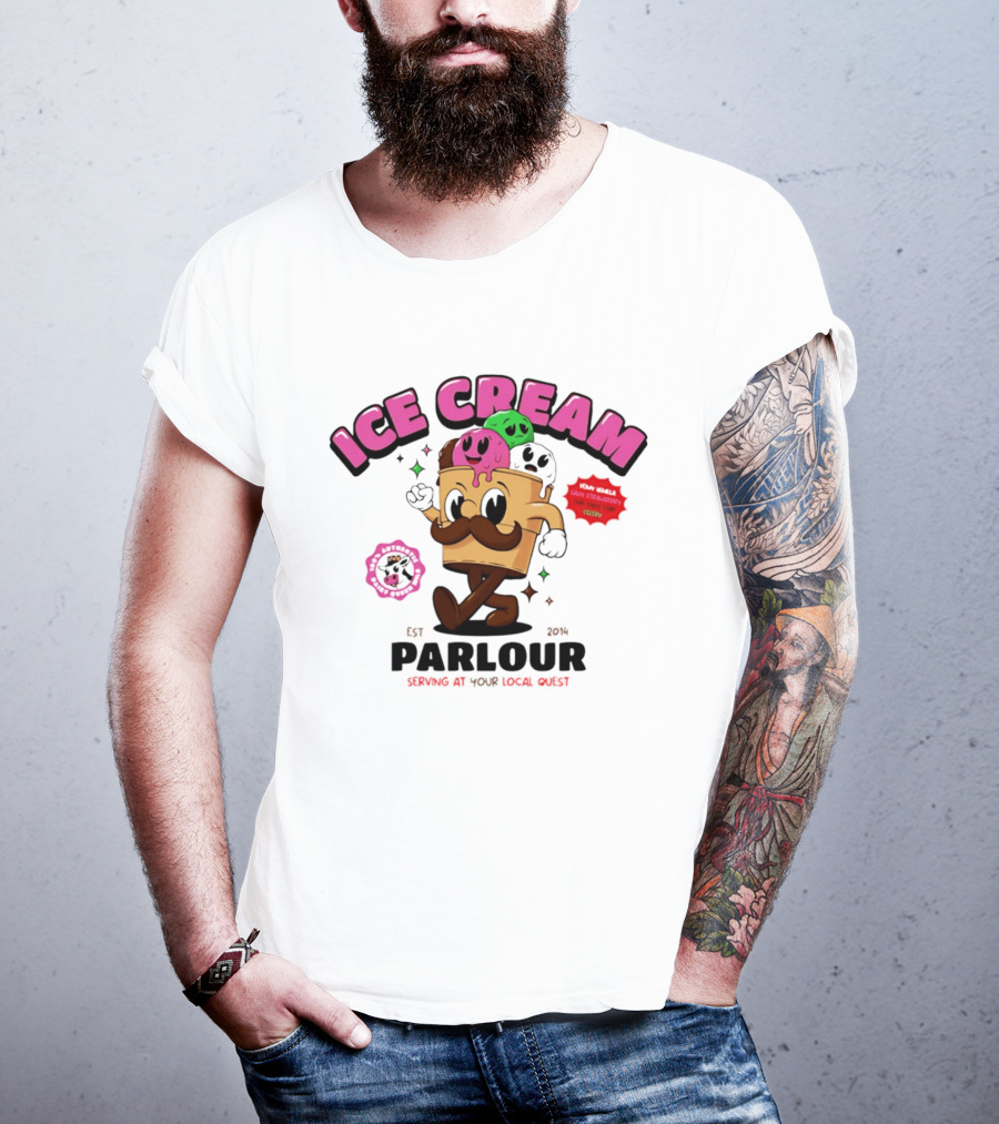 Ice Cream Parlour Est 2014 Serving At Your Local Quest Cartoon Characters Fun Scoop Club T-Shirt
