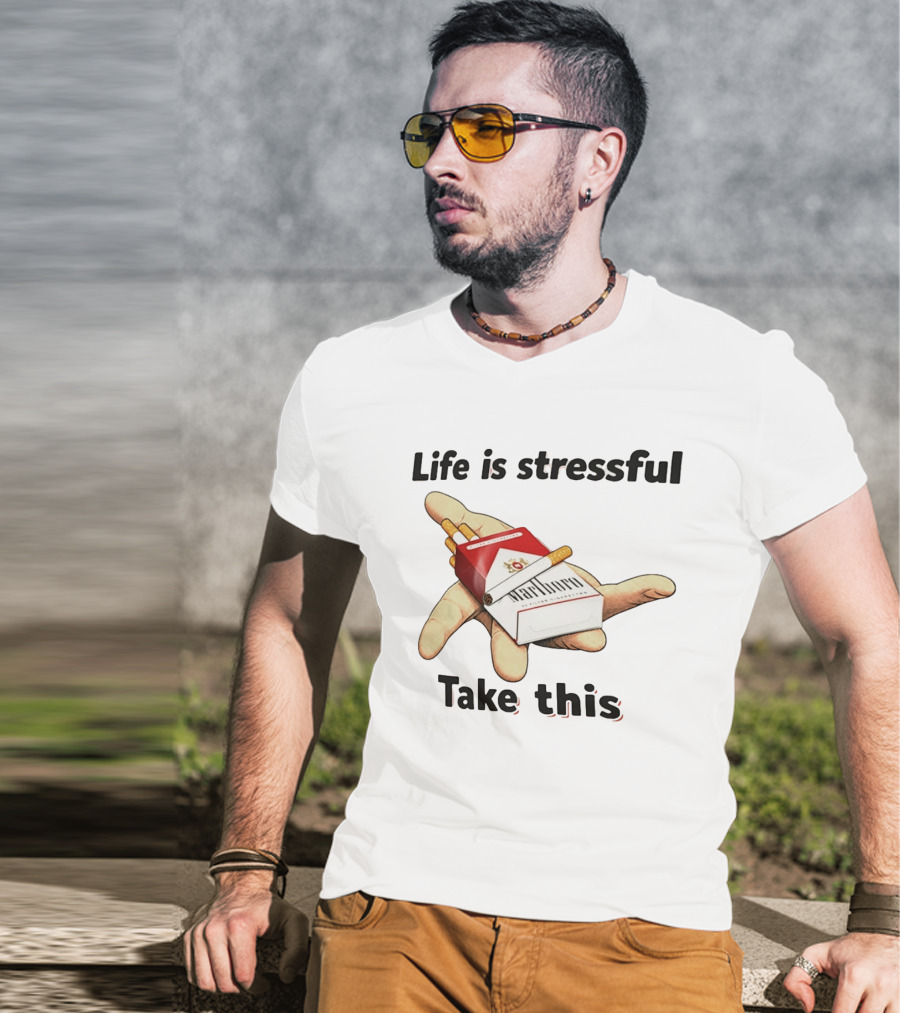 Life Is Stressful Take This Marlboro Cigarette Pack Meme Hand Gesture T-Shirt