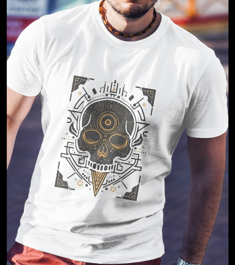 Sacred Geometry Skull Minimalist Golden Ornamental T-Shirt