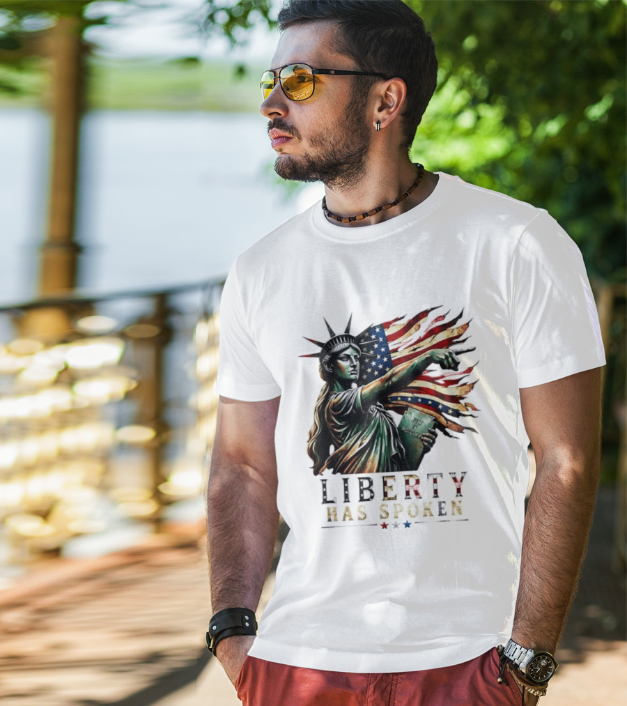 Sophia Cunningham Liberty Has Spoken Statue Of Liberty Pointing July Freedom Flag T-Shirt