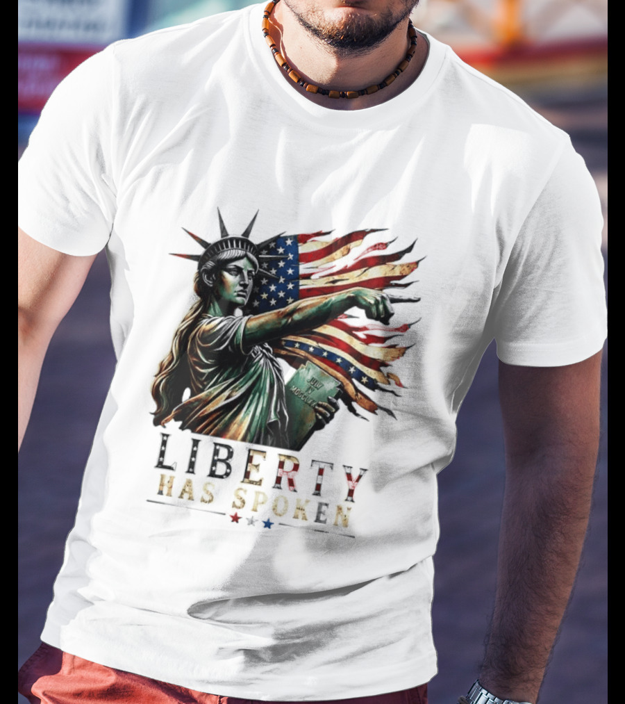 Sophia Cunningham Liberty Has Spoken Statue Of Liberty Pointing July Freedom Flag T-Shirt