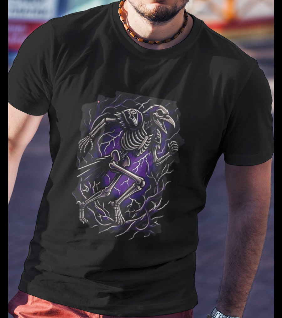 Baltimore Ravens Runs In My Blood Skeleton Ravens Lightning T-Shirt
