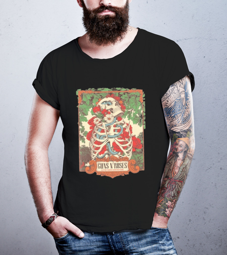 Guns N Roses Raleigh North Carolina 2026 Event Carter Finley Stadium July 23 Skeleton Roses T-Shirt