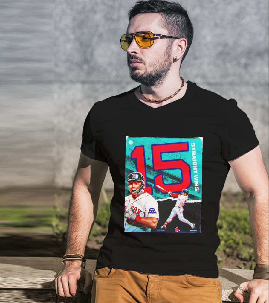 Boston Red Sox 15 Straight Wins Moose Mutual Collaboration T-Shirt