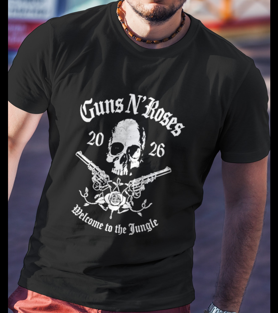 Guns N Roses 2026 Welcome To The Jungle Skull Pistols T-Shirt
