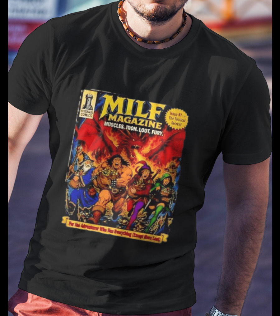 Heckhaus Comics Milf Magazine Muscles Iron Loot Fury The Tactical Retreat T-Shirt