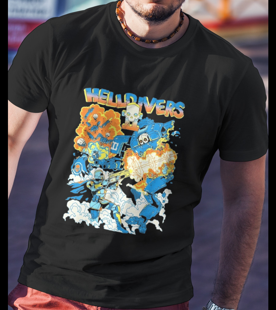 Helldivers 2 Explosive Battle Remember Outpost 32 Retro Skull Warfare T-Shirt