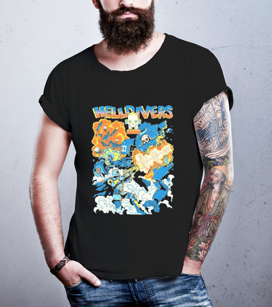 Helldivers 2 Explosive Battle Remember Outpost 32 Retro Skull Warfare T-Shirt