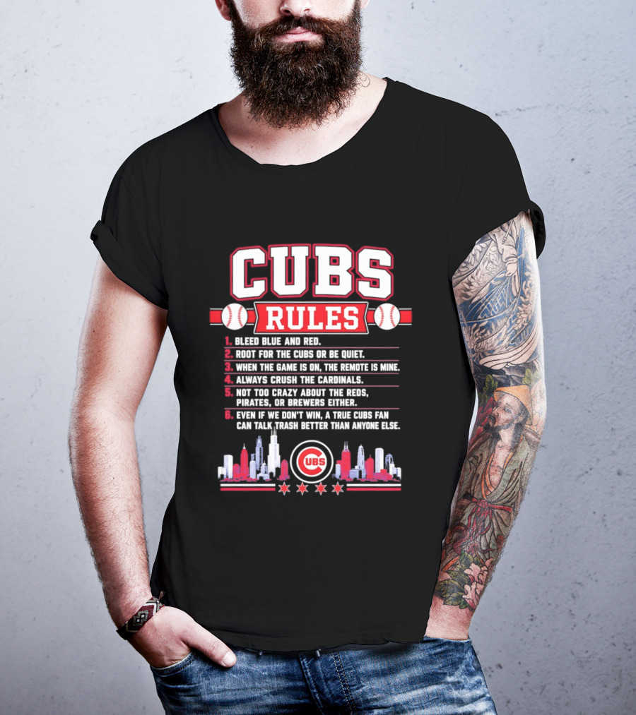 Cubs Rules Chicago Skyline Baseball Fan Apparel MLB Chicago Cubs T-Shirt