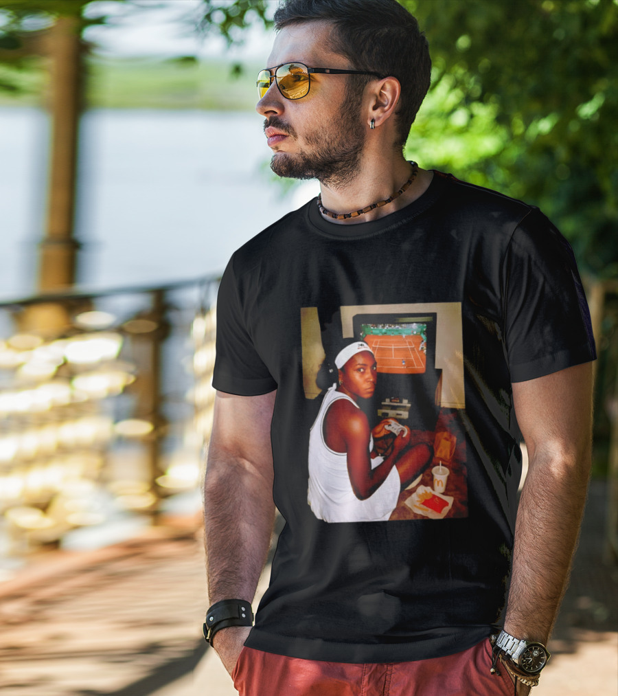 Coco Gauff Playing Retro Tennis Video Game With McDonald's Snacks T-Shirt