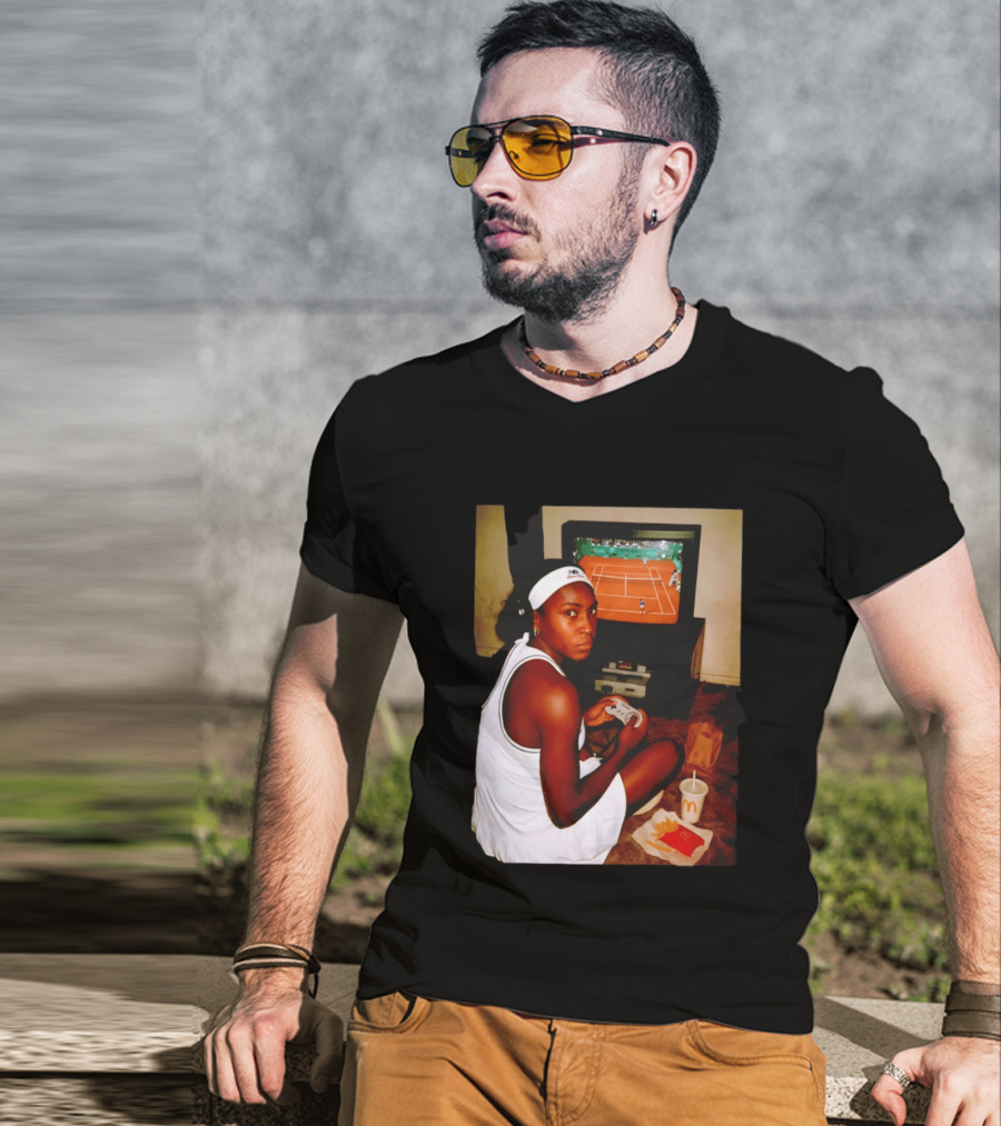Coco Gauff Playing Retro Tennis Video Game With McDonald's Snacks T-Shirt
