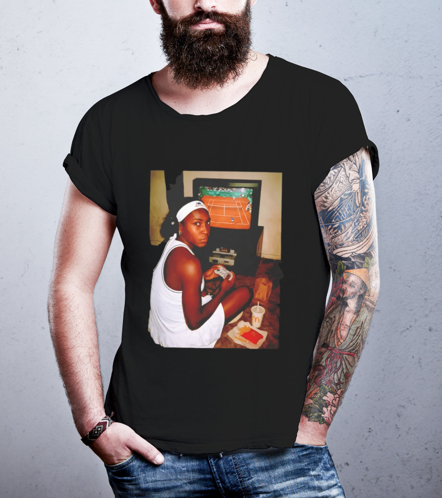 Coco Gauff Playing Retro Tennis Video Game With McDonald's Snacks T-Shirt
