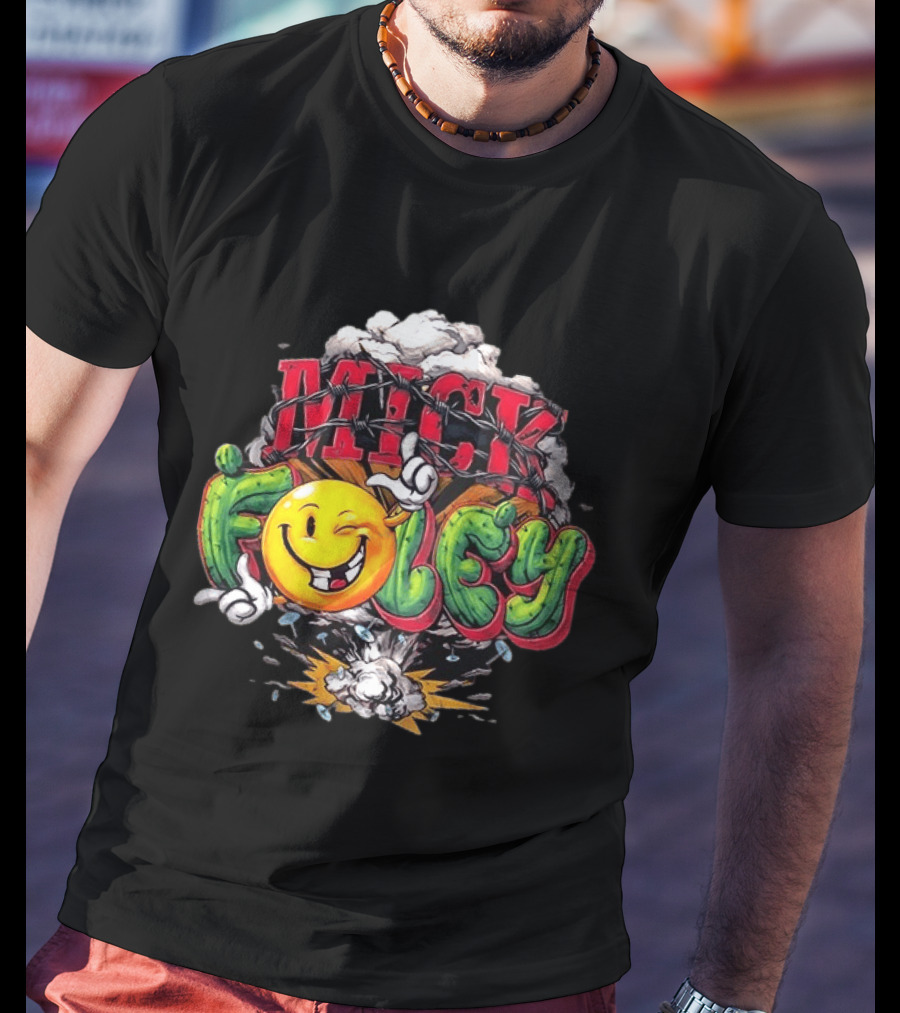 Mick Foley Smiley Explosion Barbed Wire T-Shirt