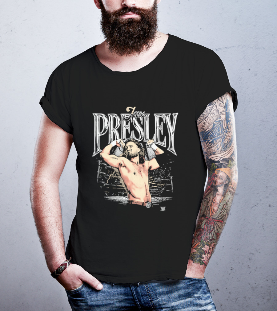 Jax Presley Flexing Muscles WWE Presley Backdrop T-Shirt