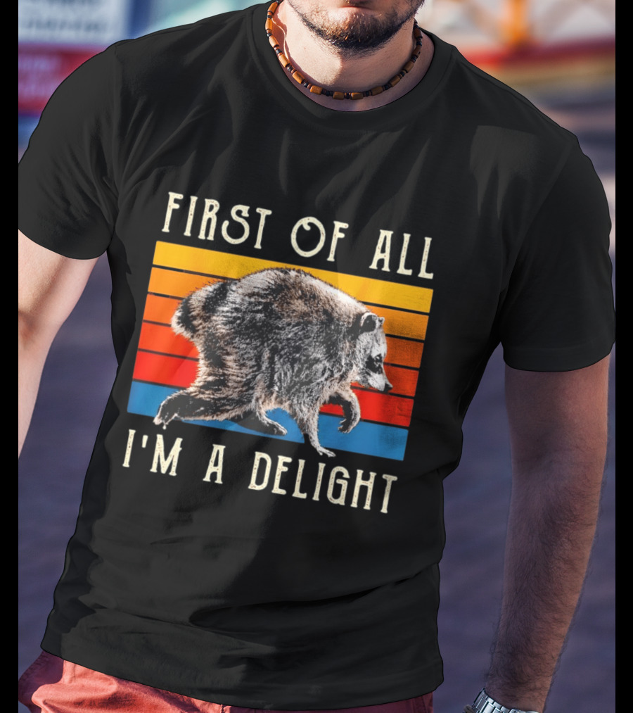 Jimothy Raccoon First Of All I'm A Delight Famous Seattle Trash Panda Colorful Stripes T-Shirt