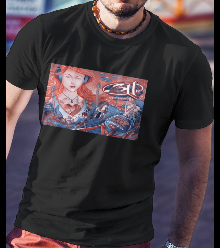 311 Darien Lake 7 20 Buffalo NY Art With Drum And Redhead Listening T-Shirt