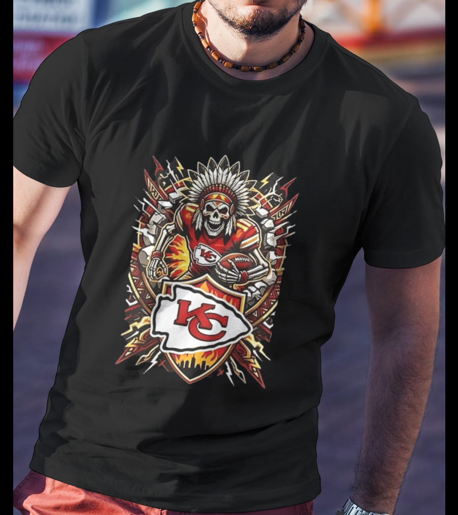 Kansas City Chiefs Runs In My Blood Skeleton Warrior And Football Team T-Shirt