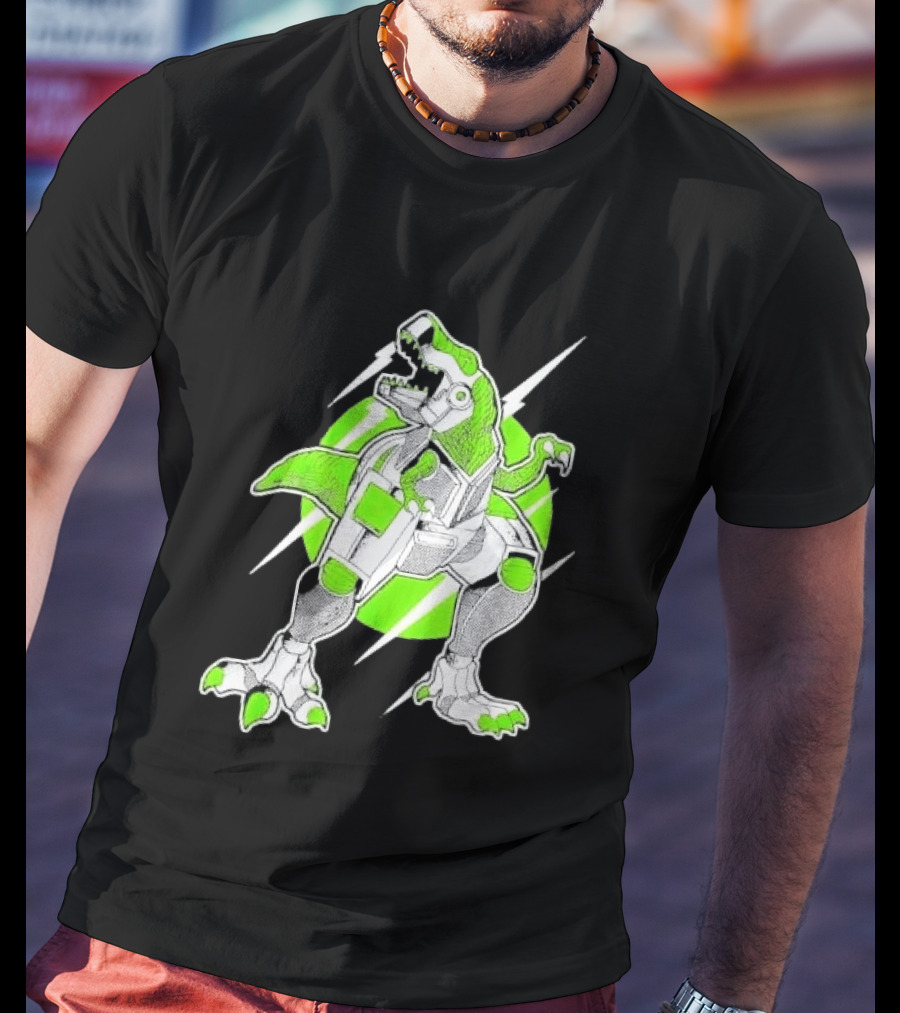 Robo Rex Neon Green Cybernetic Dinosaur Tech Science Fiction High Voltage T-Shirt