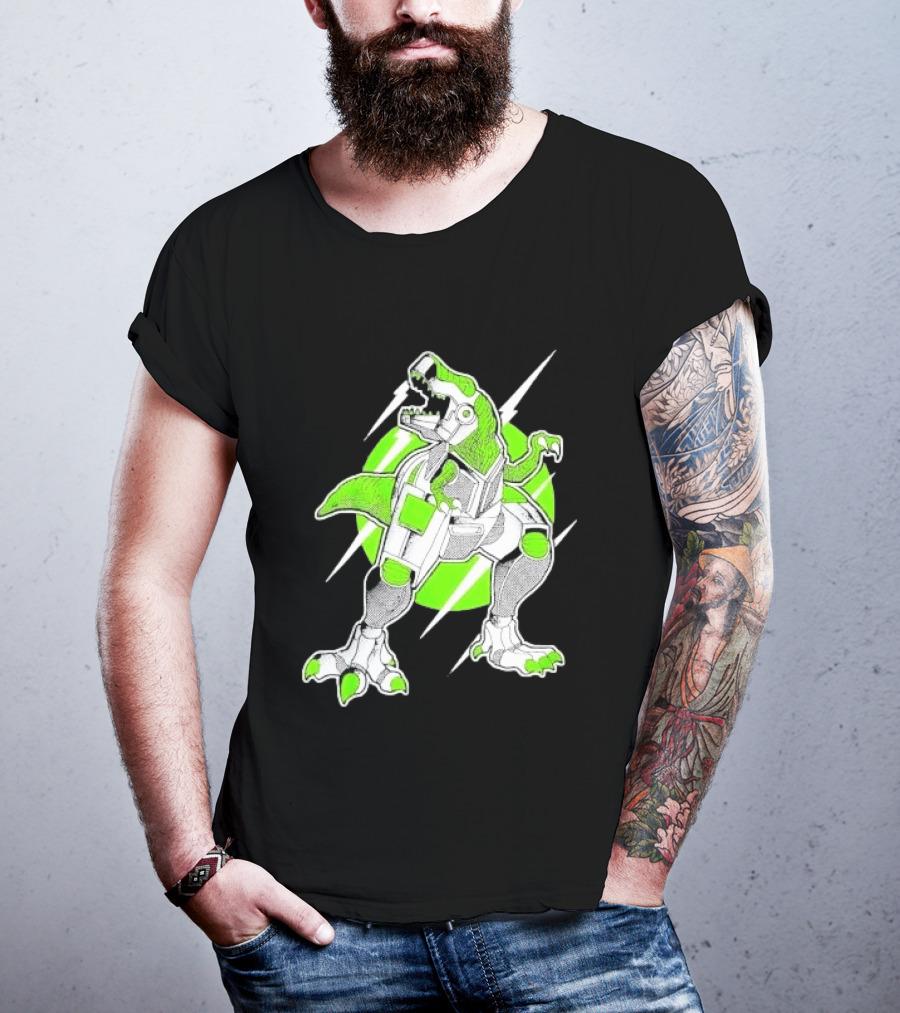 Robo Rex Neon Green Cybernetic Dinosaur Tech Science Fiction High Voltage T-Shirt