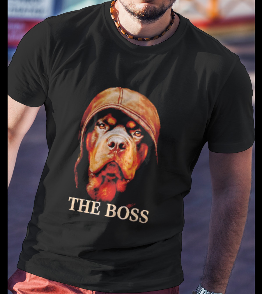 The Boss Rottweiler Wearing Aviator Cap T-Shirt
